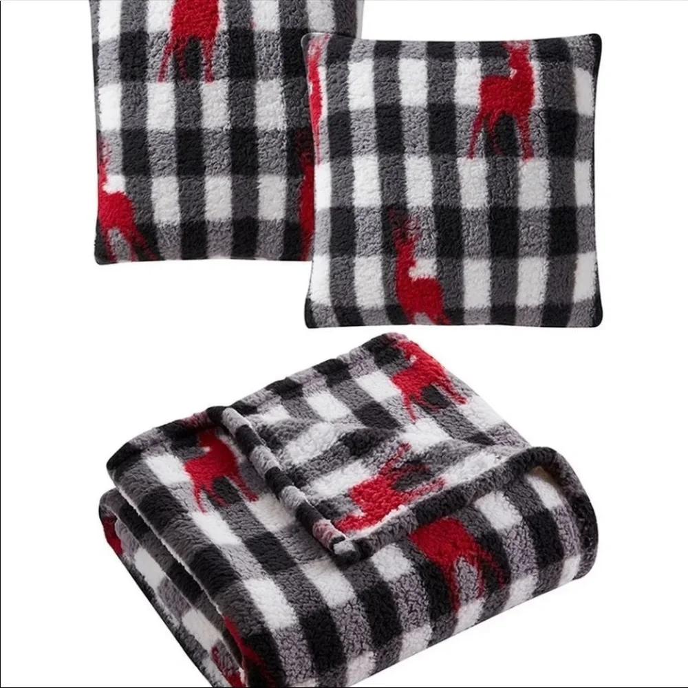 Holiday Prints 3 pack Decorative Pillows & Throw Sherpa Set